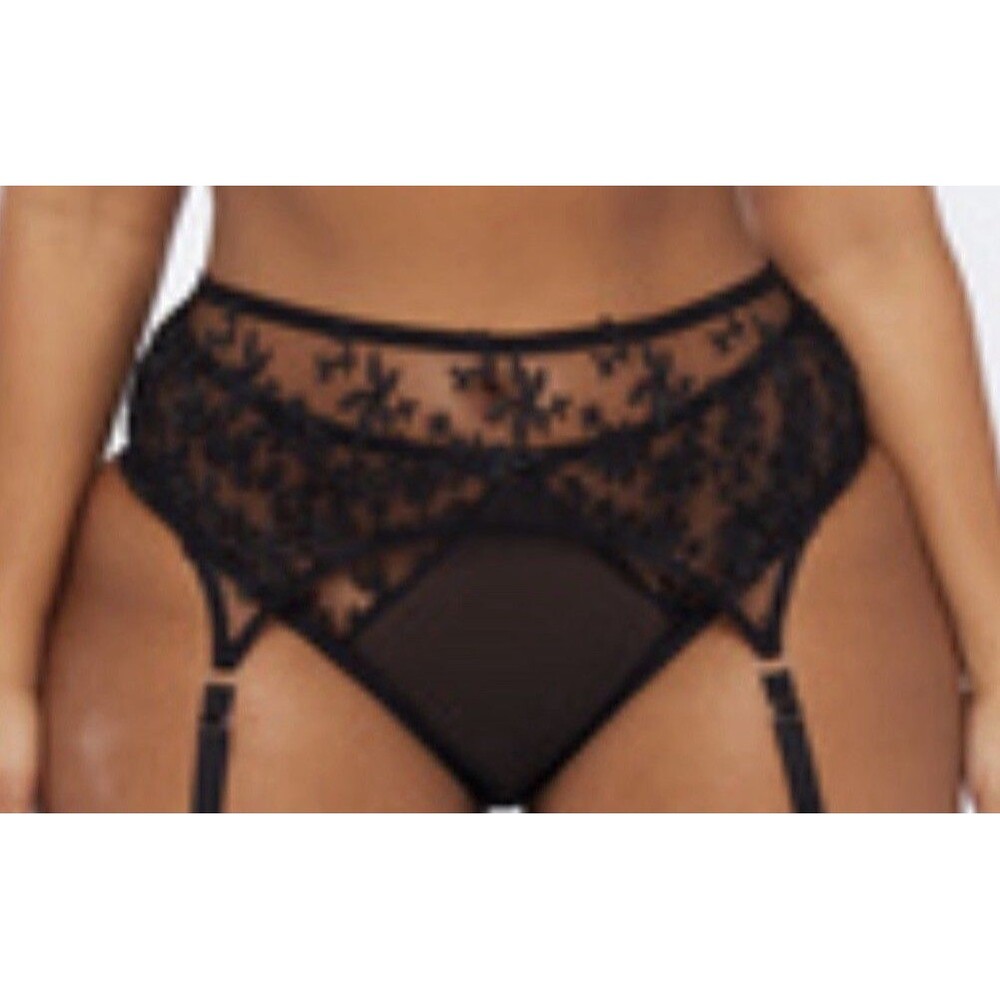 Savage X Fenty Black Mesh Lace Floral Embroidered Garter Belt 3X NWT